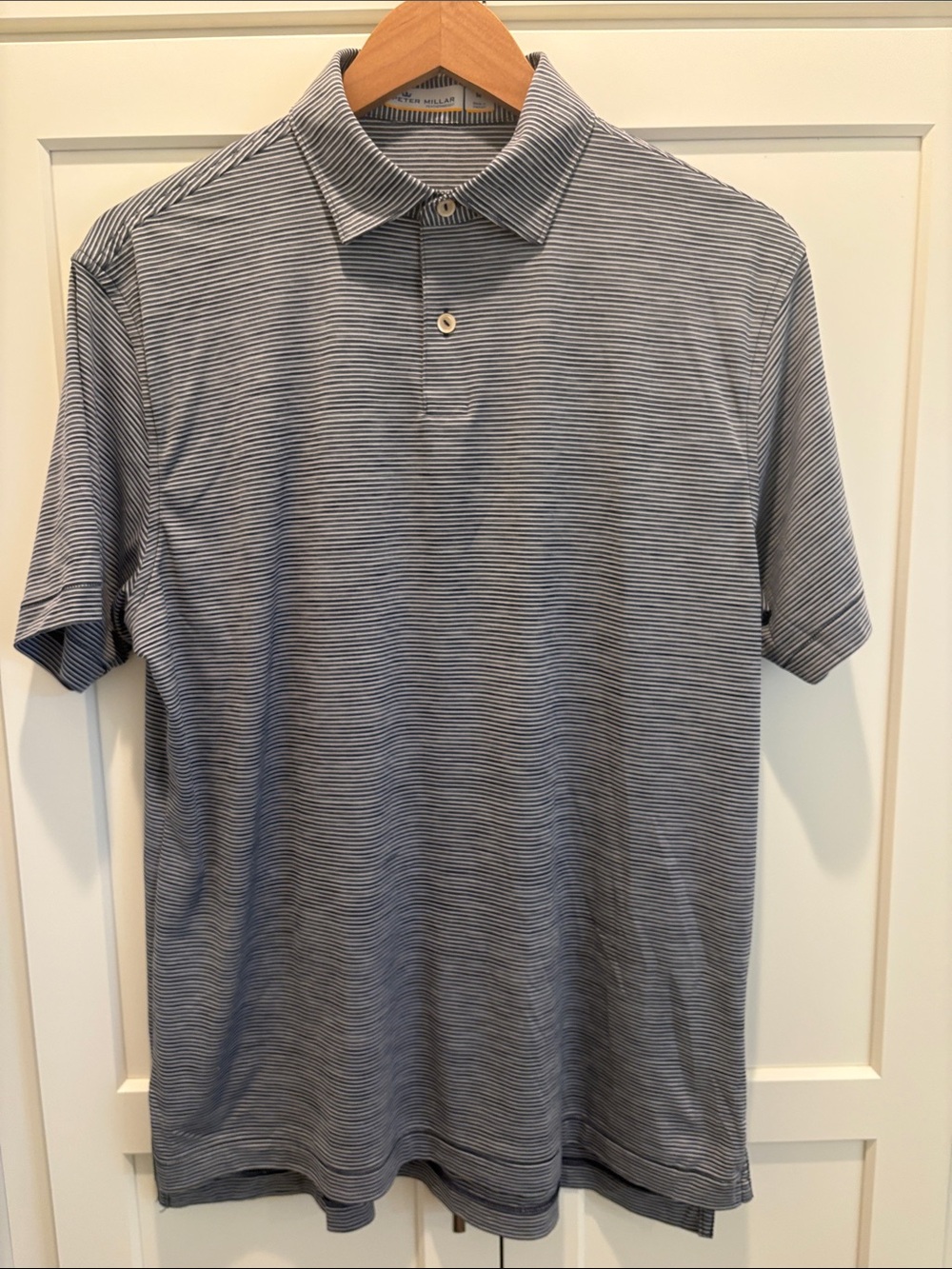 Peter Millar Featherweight Navy and White Fine-Striped Polo - Picture 3 of 11